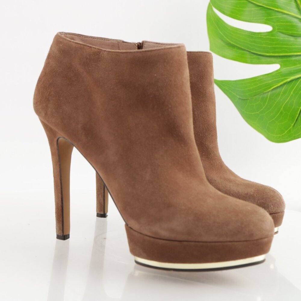 Vince Camuto Womens‎ Dira Boots Size 9.5 Brown Suede High Heel Platform Booties